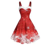 50er Rockabilly Petticoat Kleid Damen Schneeflocken Druck Swing Kleider Ärmellos Sling Ballkleid Hohe Taille Cocktailkleid Retro A-Linien Partykleid Midi Abendkleid Brautjungfern Kleider