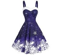 50er Rockabilly Petticoat Kleid Damen Schneeflocken Druck Swing Kleider Ärmellos Sling Ballkleid Hohe Taille Cocktailkleid Retro A-Linien Partykleid Midi Abendkleid Brautjungfern Kleider