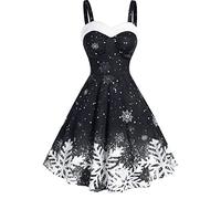 50er Rockabilly Petticoat Kleid Damen Schneeflocken Druck Swing Kleider Ärmellos Sling Ballkleid Hohe Taille Cocktailkleid Retro A-Linien Partykleid Midi Abendkleid Brautjungfern Kleider