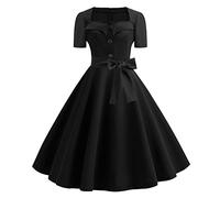 50er Rockabilly Petticoat Kleider Damen Retro Tupfen Druck Abendkleid Quadratischer Kragen Kurzarm Swing Kleid Partykleid Mit Bogen Knöpfe Ballkleid Cocktailkleid Brautjungfern Kleid