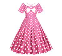 50er Rockabilly Petticoat Kleider Damen Retro Tupfen Druck Abendkleid Quadratischer Kragen Kurzarm Swing Kleid Partykleid Mit Bogen Knöpfe Ballkleid Cocktailkleid Brautjungfern Kleid