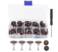 50er Set Jeans Knöpfe, Ø 17 mm Messing Jeansknöpfe,Jeans Knöpfe Set mit Nieten Metall Jeansknöpfe zum Schrauben