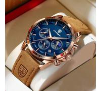 50m wasserdichte Herren Uhr, echte POEDAGAR Marke, echter Chronograph, Multifunktion, Lederarmband, leuchtend, japanisches Quarz Automatikwerk, hochwe