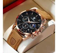 50m wasserdichte Herren Uhr, echte POEDAGAR Marke, echter Chronograph, Multifunktion, Lederarmband, leuchtend, japanisches Quarz Automatikwerk, hochwe