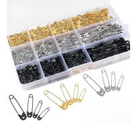 540 Stück Sicherheitsnadeln, Metall Safety Pins Klein Groß mit 4 Größen 19mm 22mm 28mm 37mm, Sicherheitsnadeln Set mit Box für Kleidung, Nähen, Kunsthandwerk, Schmuckherstellung, Gold Silber Schwarz