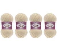 55 % Baumwolle, 45 % Acrylgarn, Alize Baumwolle, Goldfaden, Häkeln, Handstricken, Kunst, 4 Knäuel, 400 g, 1400 m (1 cremefarben)