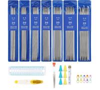 55 Stück Stricknadeln Set, 2mm - 6mm Edelstahl Doppelspitzen Gerade Strickset, 20cm Knitting Needles Nadelspiel für Anfänger, Gerade Stricknadel Set (Blau)