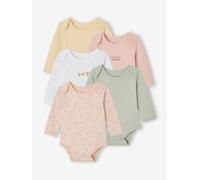 5er-Pack Baby Langarm-Bodys mit Blumenmuster, Bio-Baumwolle, Schlupfform salbeigrün Gr. 68 von vertbaudet