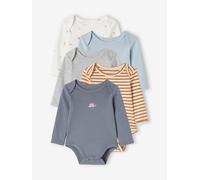 5er-Pack Baby Langarm-Bodys mit Dinos in Schlupfform, Bio-Baumwolle blau Gr. 74 von vertbaudet