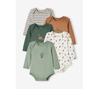 5er-Pack Baby Langarm-Bodys, Schlupfform Bio-Baumwolle dunkelkhaki Gr. 80 von Vertbaudet