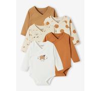 5er-Pack Baby Wickelbodys aus Bio-Baumwolle karamell schäfchen Gr. 56 von vertbaudet
