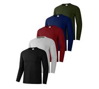 5er-Pack Baumwollhemden für Männer, langärmelige Rundhals-Casual-T-Shirts, Klassische Regular-Fit-Hemden, Basics für den Winter Schwarz/Grau/Rot/Marineblau/Grün 5P02-S