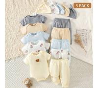 5er/Set Neugeborenen Baby süßes Unisex Outfit Romper Hose Mütze Sommer Neutral Baby Kleidung Braun und Weiß Polka Dot Familien Matching Neugeborenen K