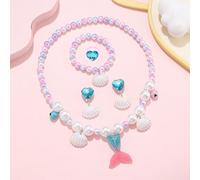 5er Set süße Prinzessin Perlen Halskette Armband Ohrclips Ring für Kinder, Meerjungfrau Prinzessin Geschenk, geeignet für Mädchen, Partygeschenk Feier
