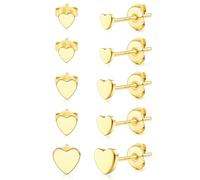 5Paar Ohrringe Silber 925 Hypoallergene Ohrstecker Set Damen - Kleine 14K Gold Vergoldet Ohrstecker Zirconia Kugel Herz Blumen Perlen Ohrringe Silber 925 Stecker Schmuck Geschenke Golden Herz