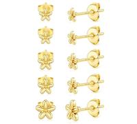 5Paar Ohrringe Silber 925 Hypoallergene Ohrstecker Set Damen - Kleine 14K Gold Vergoldet Ohrstecker Zirconia Kugel Herz Blumen Perlen Ohrringe Silber 925 Stecker Schmuck Geschenke Golden Blume