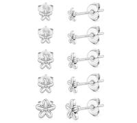 5Paar Ohrringe Silber 925 Hypoallergene Ohrstecker Set Damen - Kleine 14K Gold Vergoldet Ohrstecker Zirconia Kugel Herz Blumen Perlen Ohrringe Silber 925 Stecker Schmuck Geschenke Blume