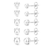 5Paar Ohrringe Silber 925 Hypoallergene Ohrstecker Set Damen - Kleine 14K Gold Vergoldet Ohrstecker Zirconia Kugel Herz Blumen Perlen Ohrringe Silber 925 Stecker Schmuck Geschenke Perle