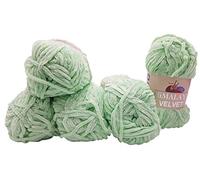 5x 100 Gramm Strickwolle Ilkadim Export Velvet Micro-Polyester, 500g Babywolle samtig, Strickgarn einfarbig (mint 90007)