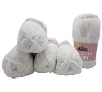 5x 100 Gramm Strickwolle Ilkadim Export Velvet Micro-Polyester, 500g Babywolle samtig, Strickgarn einfarbig (weiss 90001)