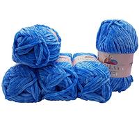 5x 100 Gramm Strickwolle Ilkadim Export Velvet Micro-Polyester, 500g Babywolle samtig, Strickgarn einfarbig (blau 90027)