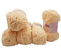 5x 100 Gramm Strickwolle Ilkadim Export Velvet Micro-Polyester, 500g Babywolle samtig, Strickgarn einfarbig (apricot 90033)