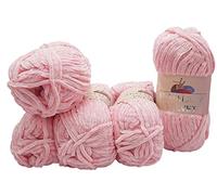 5x 100 Gramm Strickwolle Ilkadim Export Velvet Micro-Polyester, 500g Babywolle samtig, Strickgarn einfarbig (rosa 90019)