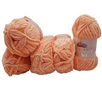 5x 100 Gramm Strickwolle Ilkadim Export Velvet Micro-Polyester, 500g Babywolle samtig, Strickgarn einfarbig (apricot 90023)