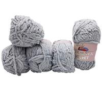 5x 100 Gramm Strickwolle Ilkadim Export Velvet Micro-Polyester, 500g Babywolle samtig, Strickgarn einfarbig (hellgrau 90025)