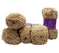 5x 100 Gramm Strickwolle Ilkadim Export Velvet Micro-Polyester, 500g Babywolle samtig, Strickgarn einfarbig (beige 90017)