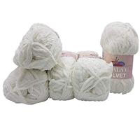 5x 100 Gramm Strickwolle Ilkadim Export Velvet Micro-Polyester, 500g Babywolle samtig, Strickgarn einfarbig (weiss 90063)
