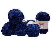 5x 100 Gramm Strickwolle Ilkadim Export Velvet Micro-Polyester, 500g Babywolle samtig, Strickgarn einfarbig (dunkelblau 90021)