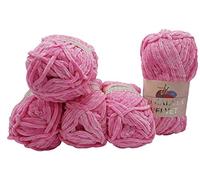 5x 100 Gramm Strickwolle Ilkadim Export Velvet Micro-Polyester, 500g Babywolle samtig, Strickgarn einfarbig (rosa 90009)