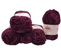 5x 100 Gramm Strickwolle Ilkadim Export Velvet Micro-Polyester, 500g Babywolle samtig, Strickgarn einfarbig (beere 90039)