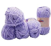 5x 100 Gramm Strickwolle Ilkadim Export Velvet Micro-Polyester, 500g Babywolle samtig, Strickgarn einfarbig (flieder 90005)
