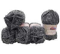 5x 100 Gramm Strickwolle Ilkadim Export Velvet Micro-Polyester, 500g Babywolle samtig, Strickgarn einfarbig (dunkelgrau 90020)