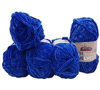 5x 100 Gramm Strickwolle Ilkadim Export Velvet Micro-Polyester, 500g Babywolle samtig, Strickgarn einfarbig (royal blau 90029)
