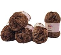 5x 100 Gramm Strickwolle Ilkadim Export Velvet Micro-Polyester, 500g Babywolle samtig, Strickgarn einfarbig (Braun 90066)