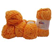 5x 100 Gramm Strickwolle Ilkadim Export Velvet Micro-Polyester, 500g Babywolle samtig, Strickgarn einfarbig (orange 90016)