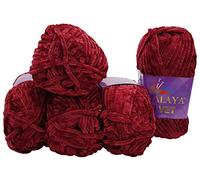 5x 100 Gramm Strickwolle Ilkadim Export Velvet Micro-Polyester, 500g Babywolle samtig, Strickgarn einfarbig (bordeaux 90022)