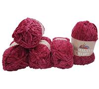 5x 100 Gramm Strickwolle Ilkadim Export Velvet Micro-Polyester, 500g Babywolle samtig, Strickgarn einfarbig (bordeaux 90010)