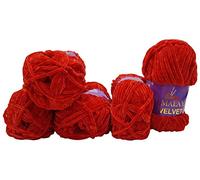 5x 100 Gramm Strickwolle Ilkadim Export Velvet Micro-Polyester, 500g Babywolle samtig, Strickgarn einfarbig (rot 90018)