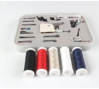 5X 200m (bunt) Ackermann Nähgarn & Nähmaschinen - Füßchenset - 15-teilig in Hartplastik-Box, Nähmaschinenfüßchen, Nähfuß-Set, passend für viele Nähmaschinen ohne integriertem Obertransport