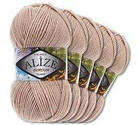 5x Alize 100 g Burcum Klasik Wolle (Beige 256)