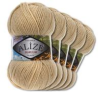 5x Alize 100 g Burcum Klasik Wolle (Camel 368)