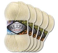 5x Alize 100 g Burcum Klasik Wolle (Creme 01)