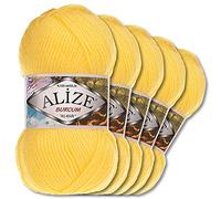 5x Alize 100 g Burcum Klasik Wolle (Dunkelgelb 216)