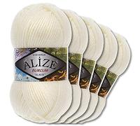 5x Alize 100 g Burcum Klasik Wolle (Hellcreme 62)
