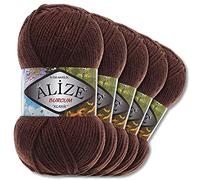 5x Alize 100 g Burcum Klasik Wolle (Kaffe 493)