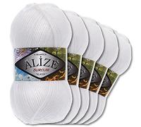 5x Alize 100 g Burcum Klasik Wolle (Weiß 55)
